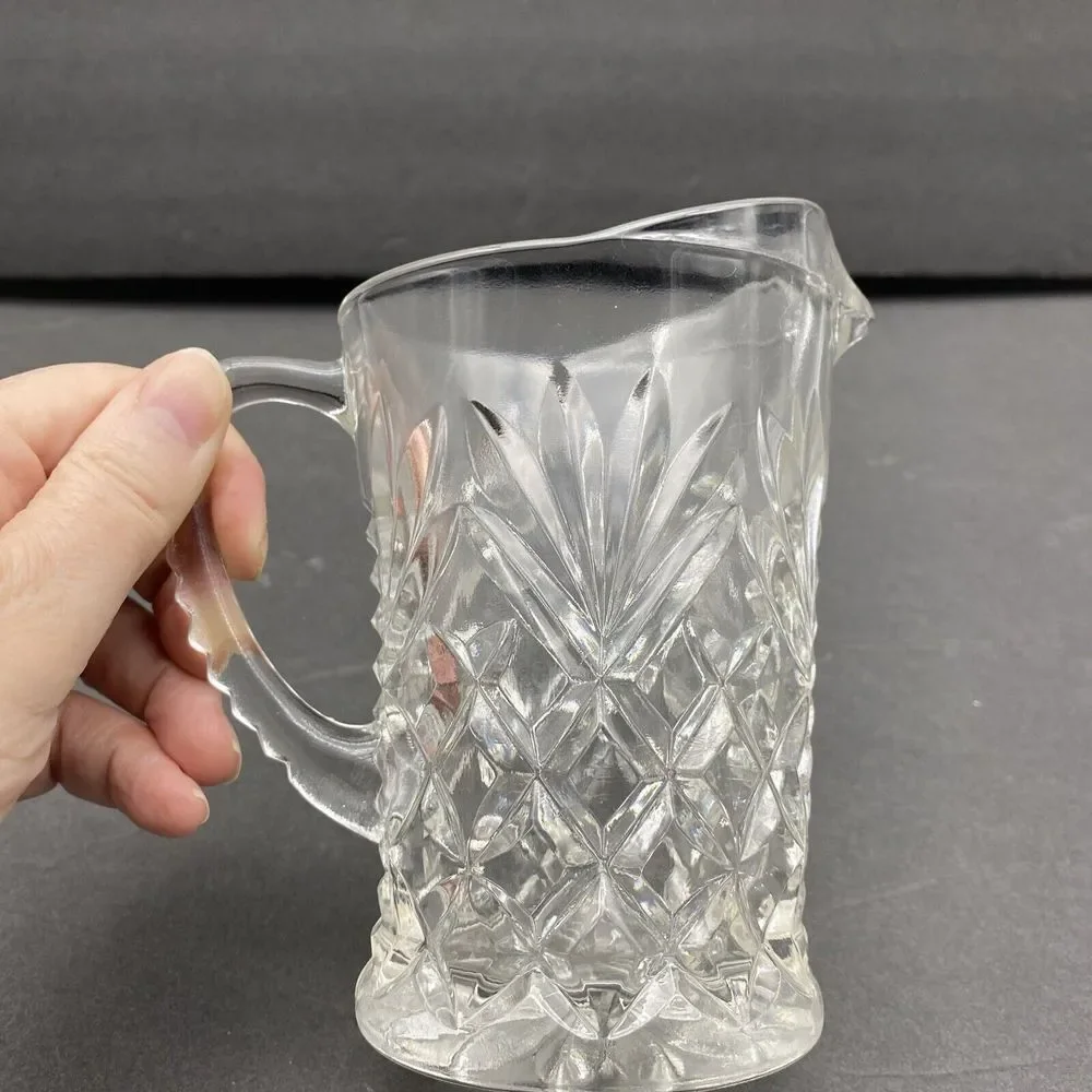 Vintage 60s Anchor Hocking Pineapple Creamer‎ Small Pitcher Prescut Clear Glass